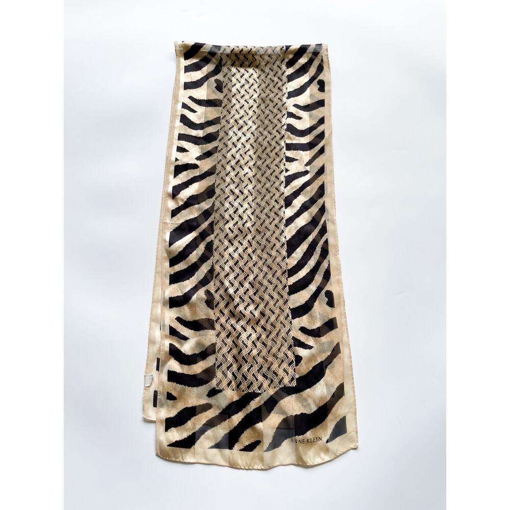 Vintage Anne Klein Beige and Black Zebra Print Oblong Scarg